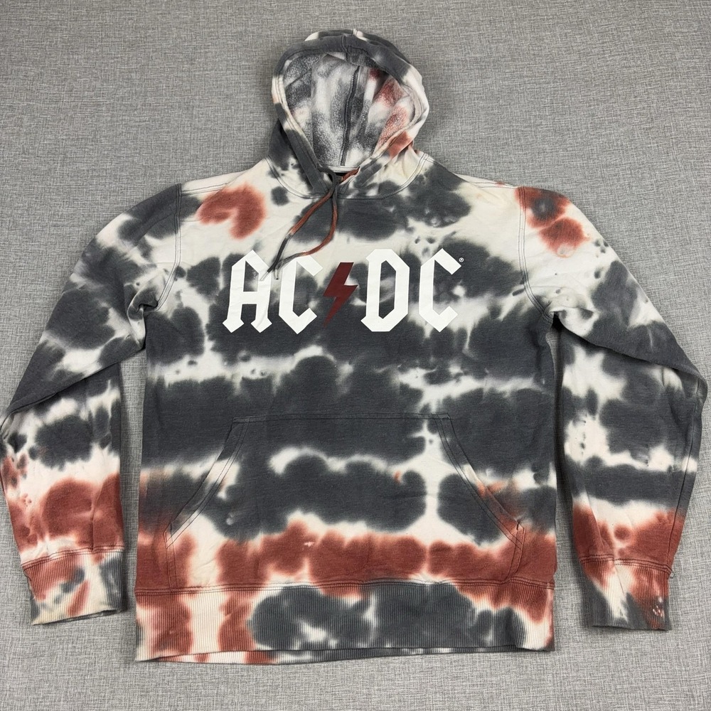 AC/DC Hoodie Sweatshirt Mens Small Multicolor Tie Dye Fleece Graphic Band